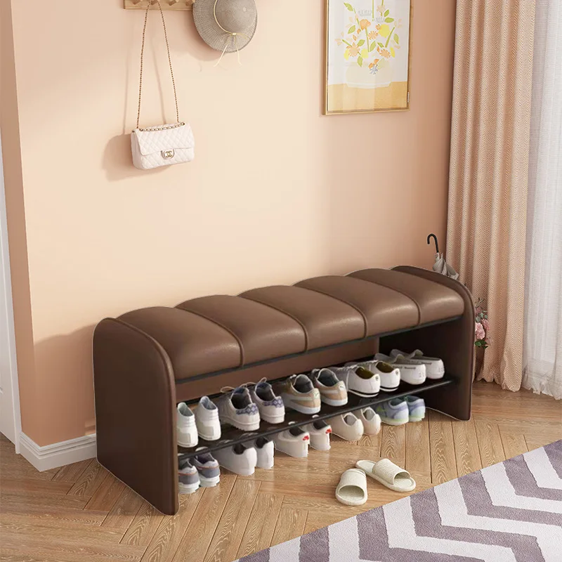 Entrance Foyer Seat Changing Integrated Stool,Light Luxury Shoe Changing Stool,  Leather Long Stool, Minimalist High-end Stool