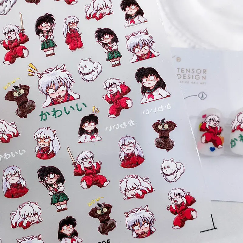 1 pz simpatico cartone animato Inuyasha adesivi per unghie nuovo anime decorazione per unghie 5D personaggio anime adesivi artistici cursore per unghie
