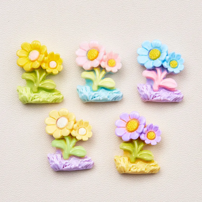 10Pcs Cartoon Multicolour Sunflower Resin DIY Shoes Hat Icebox Barrette Mobile Phone Case Scrapbook Cream Glue Flat Back Resin