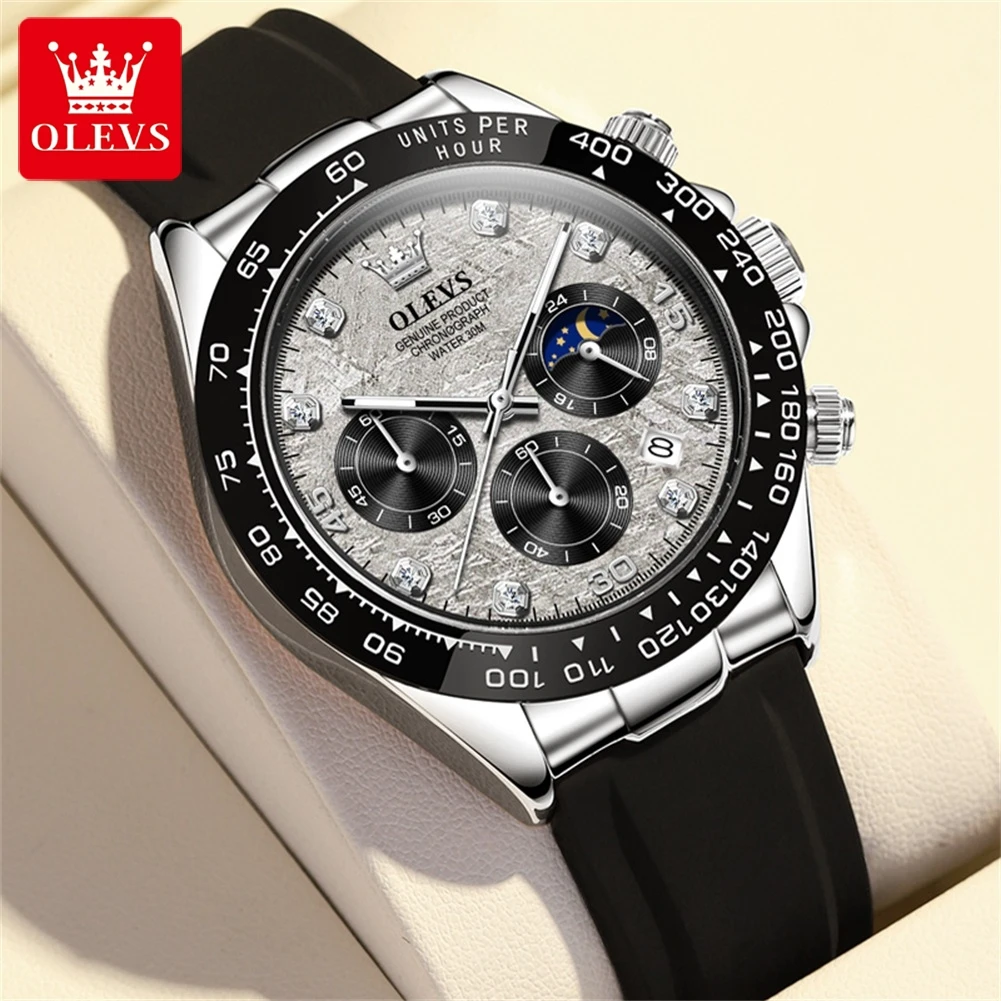 OLEVS Luxury Brand Quartz Watch for Men Waterproof Luminous Moon Phase Hour Men's Watch Chronograph Sport Wristwatch Moonswatch