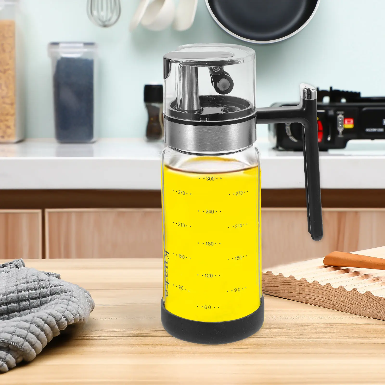 

300Ml Anti-Leak Oil Dispenser Glass Bottle with Curved Nozzle One Hand Operation Smooth Pouring for Kitchen Cooking Bbq Soy