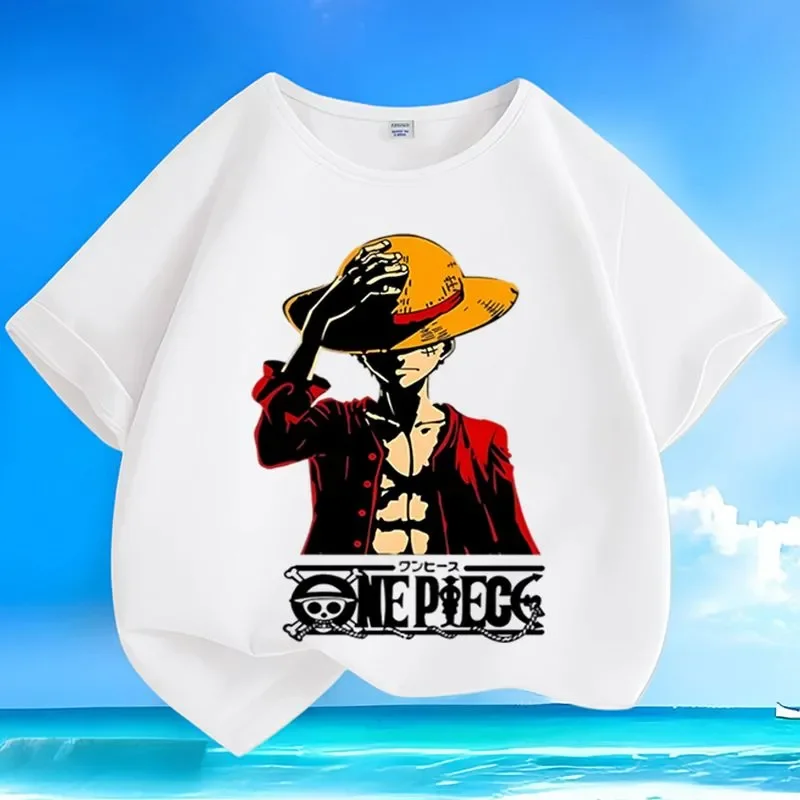Newly Designed Printed One Piece Monkey D. Luffy Children's Crew-neck Summer Pure Cotton Loose-fitting Casual Short-sleeved Top