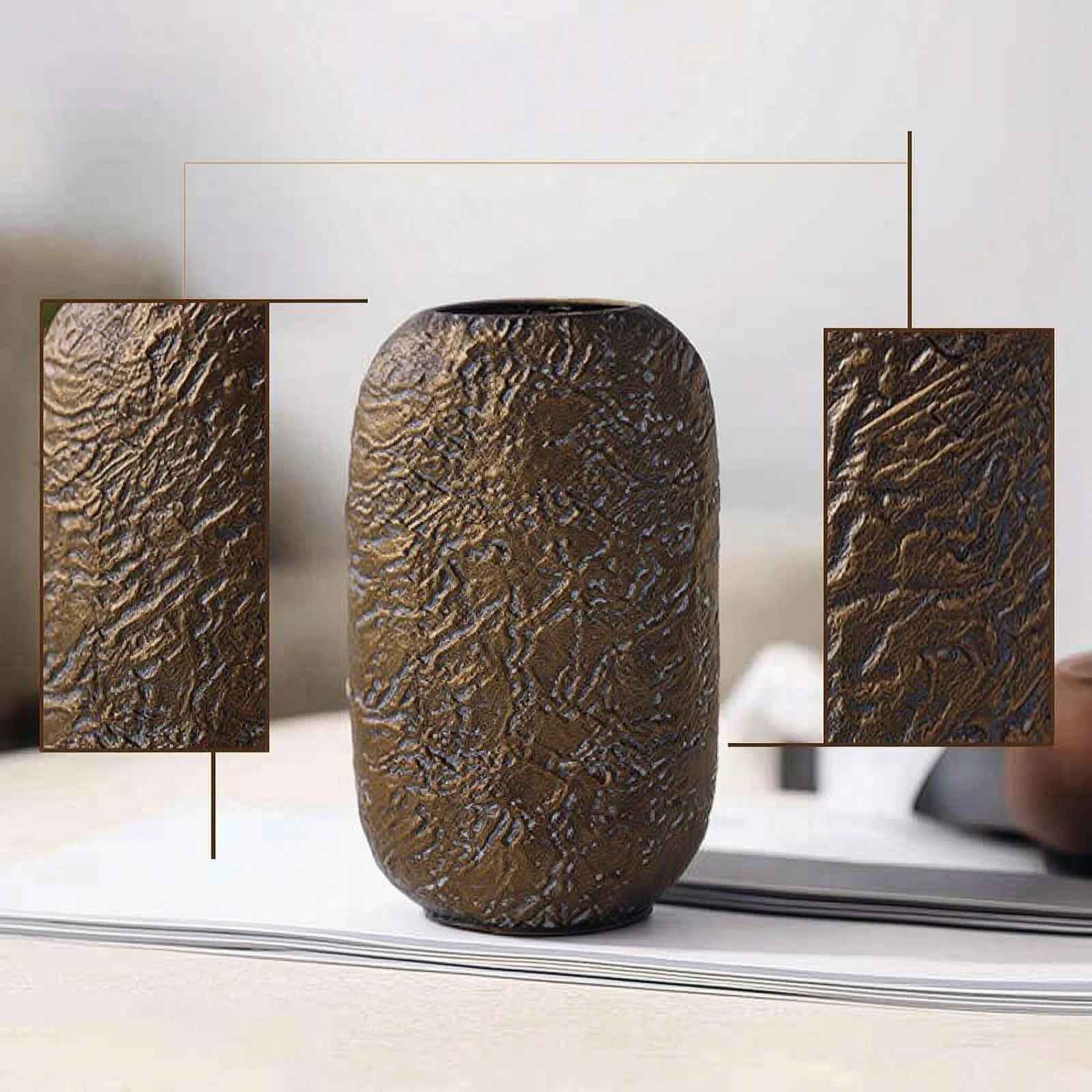 Tabletop Vase Hammered Decorative Vase Flower Holder Vintage Decor Textured for Living Room, Sideboard