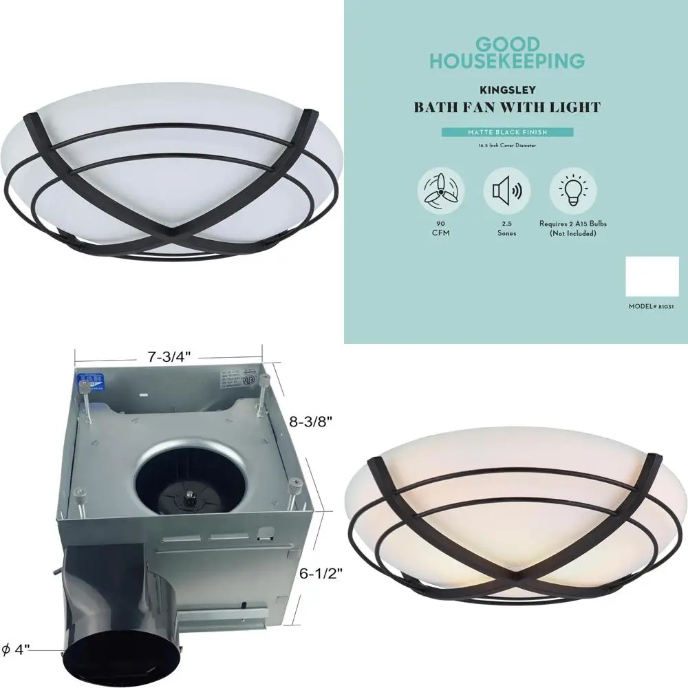 

Декоративный вытяжной вентилятор для ванной комнаты с 90 куб. футов в минуту, 2,5 слоя, матовый черный, высококачественная система вентиляции