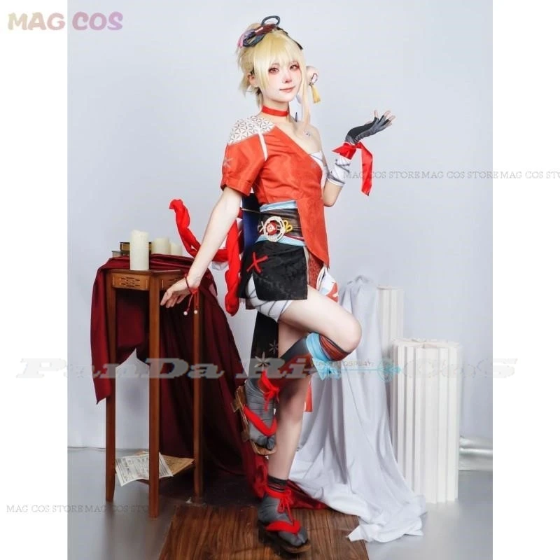 Game Genshin impact Yoimiya Cosplay Costume Suits Party Costume Yoimiya Wig Shoes Full Set Role Play Outfit Women Hallowen Suit