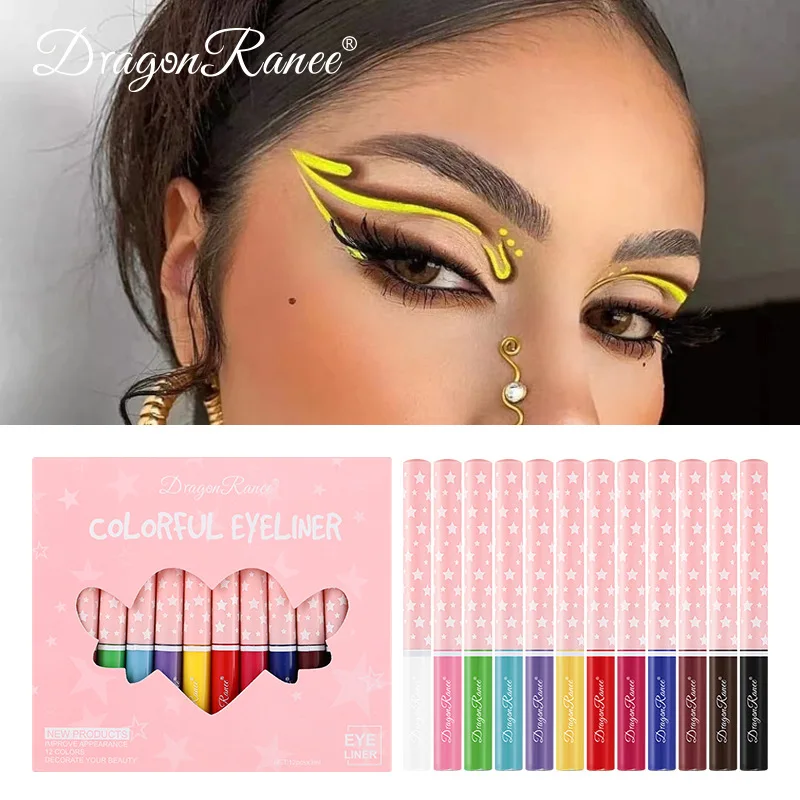 12 colori/scatola Set di penne per Eyeliner liquido colorato trucco colorato opaco ad asciugatura rapida fodera per occhi viola bianco a lunga durata senza sbavature