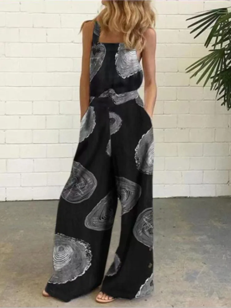 Women Jumpsuit Sleeveless Floral Print Wide Leg Solid Color Polka Dot Jumpsuits Female Spring Summer Casual Ladies Jumpsuit 2025