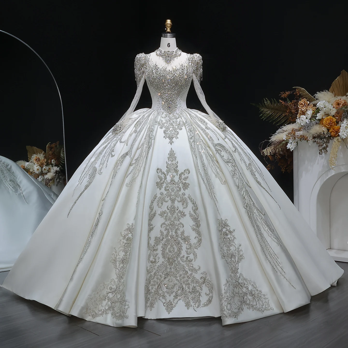 Sheer Fairy Women' s Luxurious Wedding Dress Crystals 2026 Beading Tassels Elegant Bridal Ball Gown Long Sleeve SW602 Customized