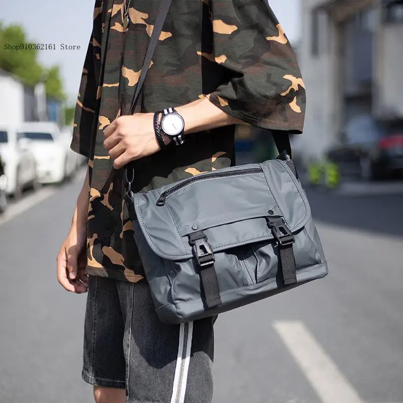Men's Simple Casual Nylon Cloth Bag with Laminated Waterproof Single Shoulder Crossbody Messenger Bag Student Backpack