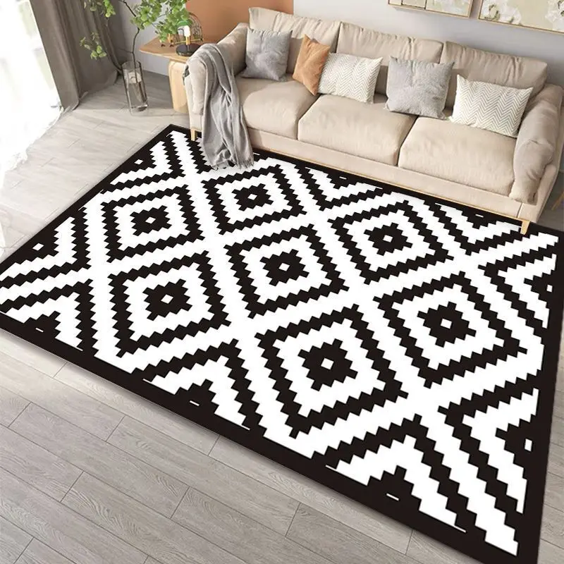 Modern Simple Black White Large Size Rugs for Living Room Light Luxury Sofa Area Carpet Soft Fluffy Bedroom Decor Anti-slip Mats