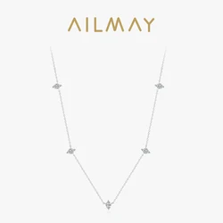 Ailmay Real 925 Sterling Silver Fashion Multiple Zircon Stackable Link Chain Necklace For Women Girls Party Accessories Jewelry