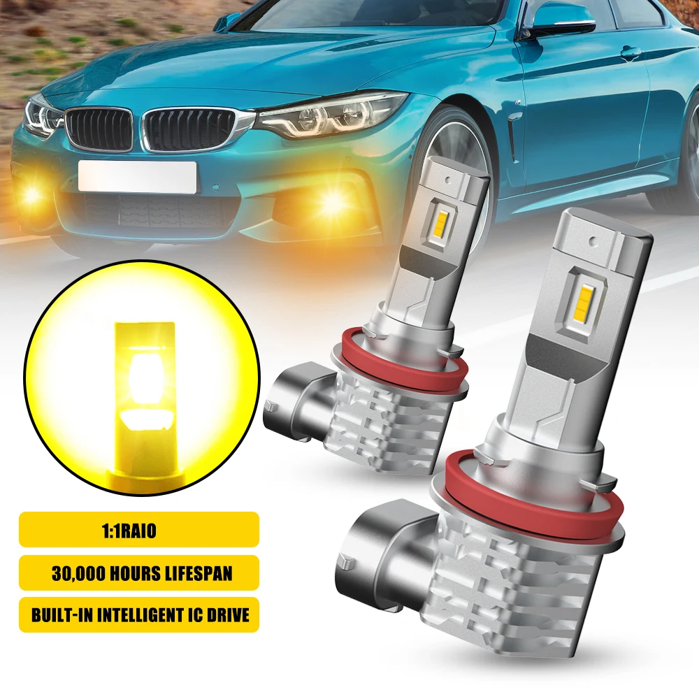 

2Pcs AUXITO H11 Yellow LED Fog Light 3000K Canbus H8 H9 H16JP Fog Lamp DRL Daytime Running Bulb 12V 360 300% Super Bright Amber