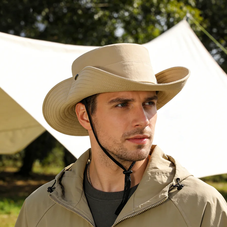 Retro Western-Style Large-Brimmed Sunshade Fisherman's Hat, Foldable and Portable, Unisex, Suitable for Outdoor Hiking, Vacation, Sun Protection, Daily Casual Wear, Cowboy Hat