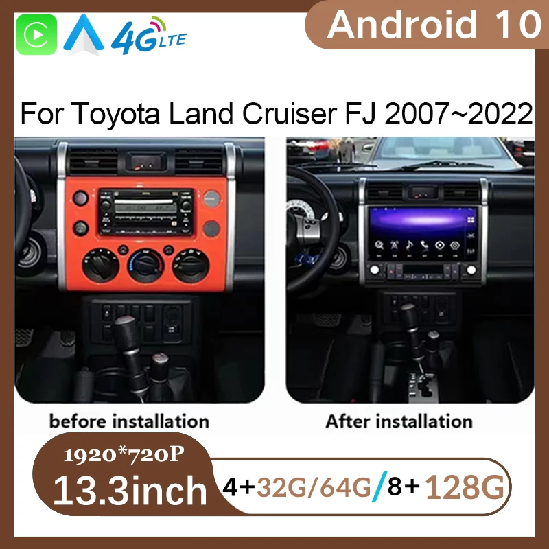 For Toyota Land Cruiser FJ 2007-2022 AndroidAuto＆Carplay The LCD Android System Navigation Car 13.3inch Large Screen