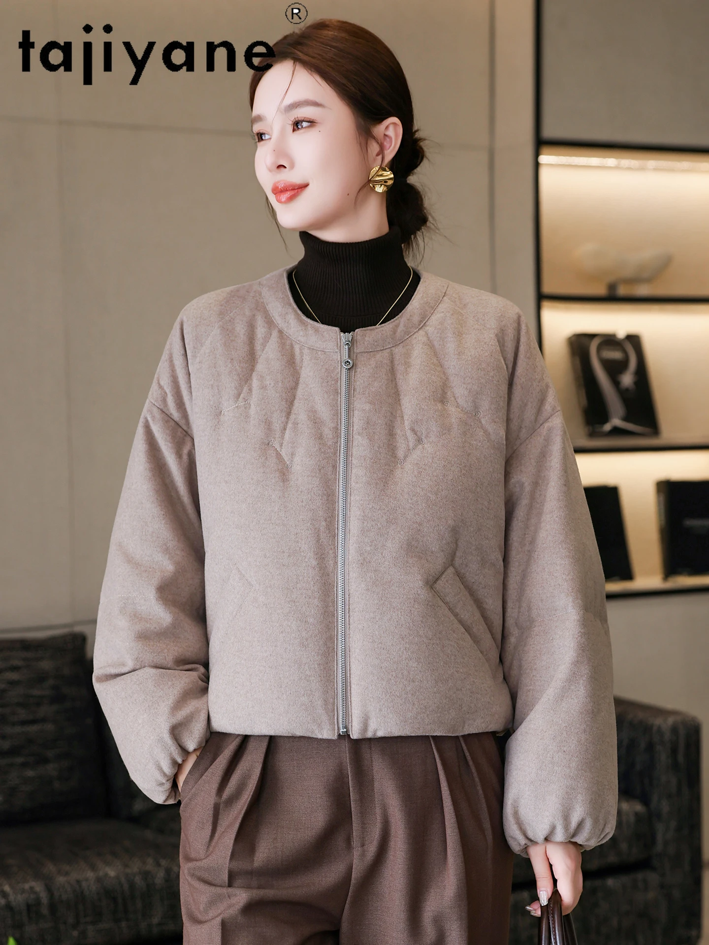 TAJIYANE 90% أوزة أسفل معاطف النساء أنيق قصير سترة منفوخة قسط س الرقبة السيدات أبلى 2025 الشتاء ملابس حريمي putaхоovyк #3