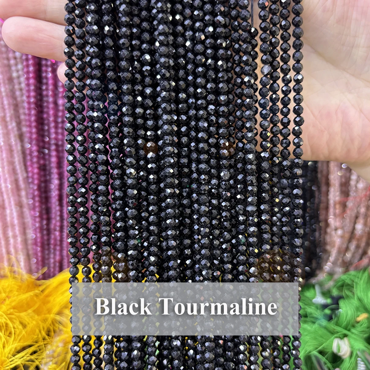 Natural Black Tourmaline Faceted Beads 2 3 4mm High Quality Loose Stone Beads Bracelet Necklace DIY Supplies Jewelry Accessories