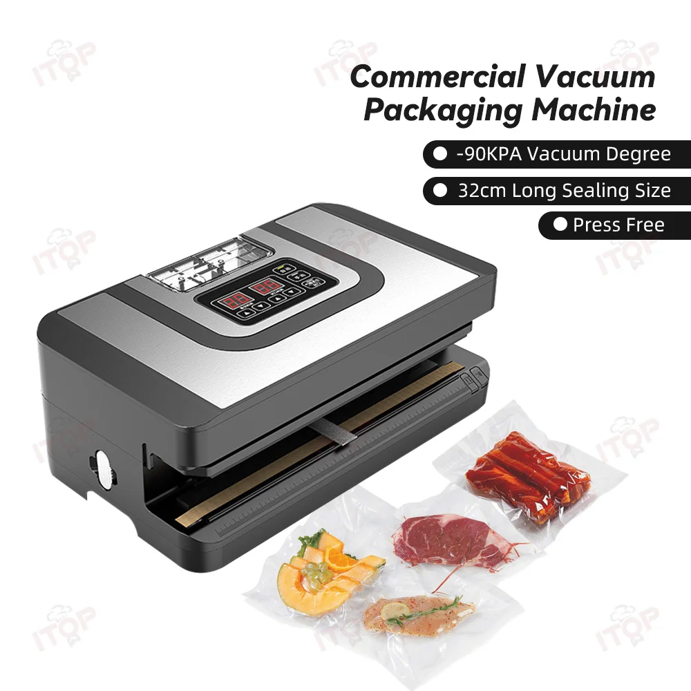 ITOP Vacuum Sealer -90Kpa 32cm Length Sealing Commercial Sealer Machine Dry Wet Food Packaging Machine