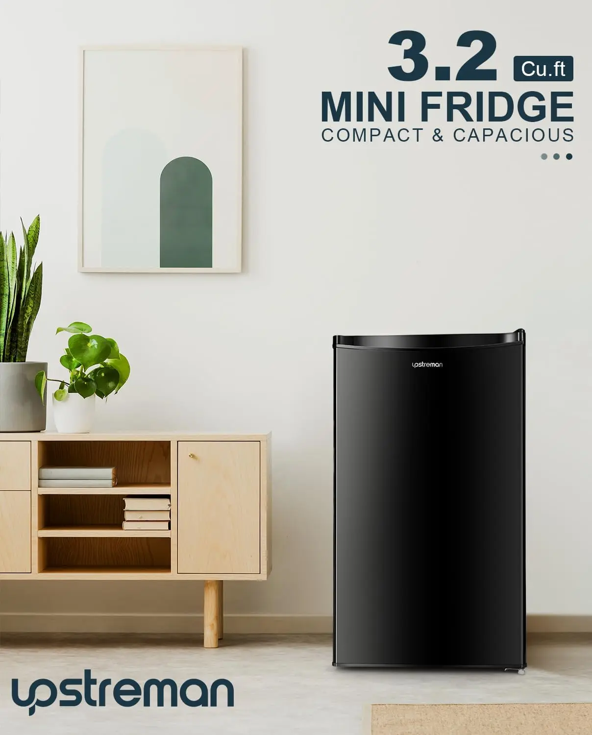 Mini refrigerador de porta única com freezer, termostato ajustável, geladeira para quarto, escritório, novo, 3,2 pés