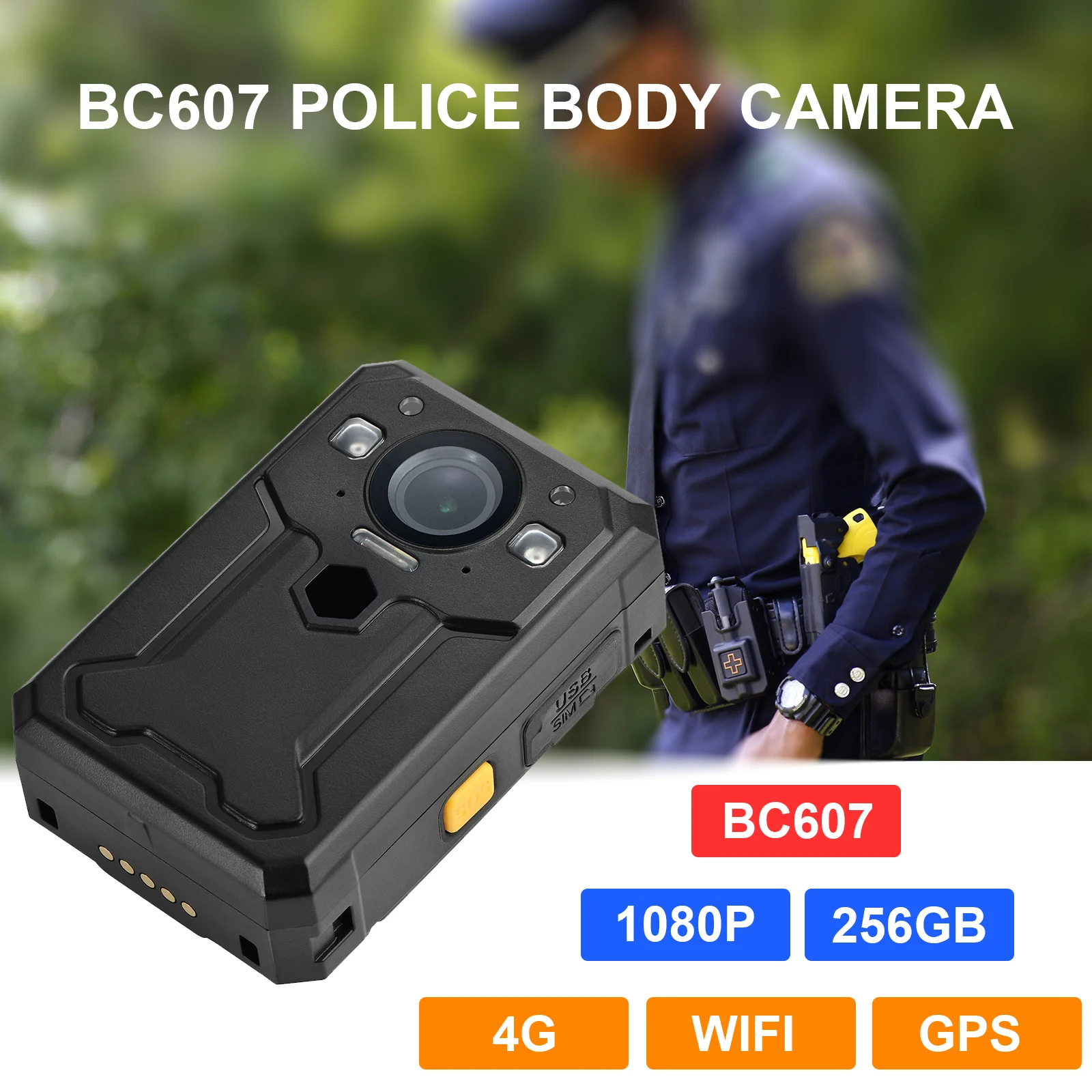 Bc607 Body Versleten Camera 4G Wifi Gps Hd 1440P Live-Uitzending In Real Time Intercom-Functie, Ip67 Waterdicht