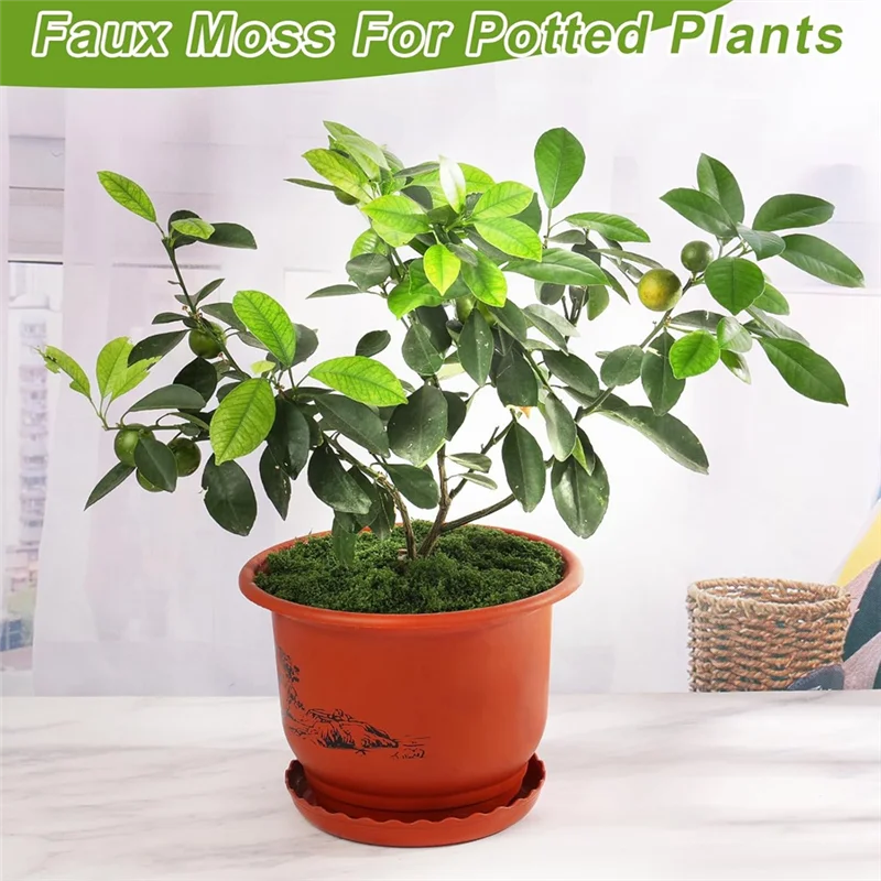 ABVA-Moscisa falsa para manualidades, musgo artificial de 14,1 OZ para plantas decorativas de interior, musgo de imitación verde claro y verde oscuro