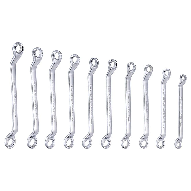 

10pcs Box End Wrench 5.5-21mm Dual Head Double End Ring Spanner Deep Offset Spanner Garage Workshop Tool CR-V with Rolling Pouch