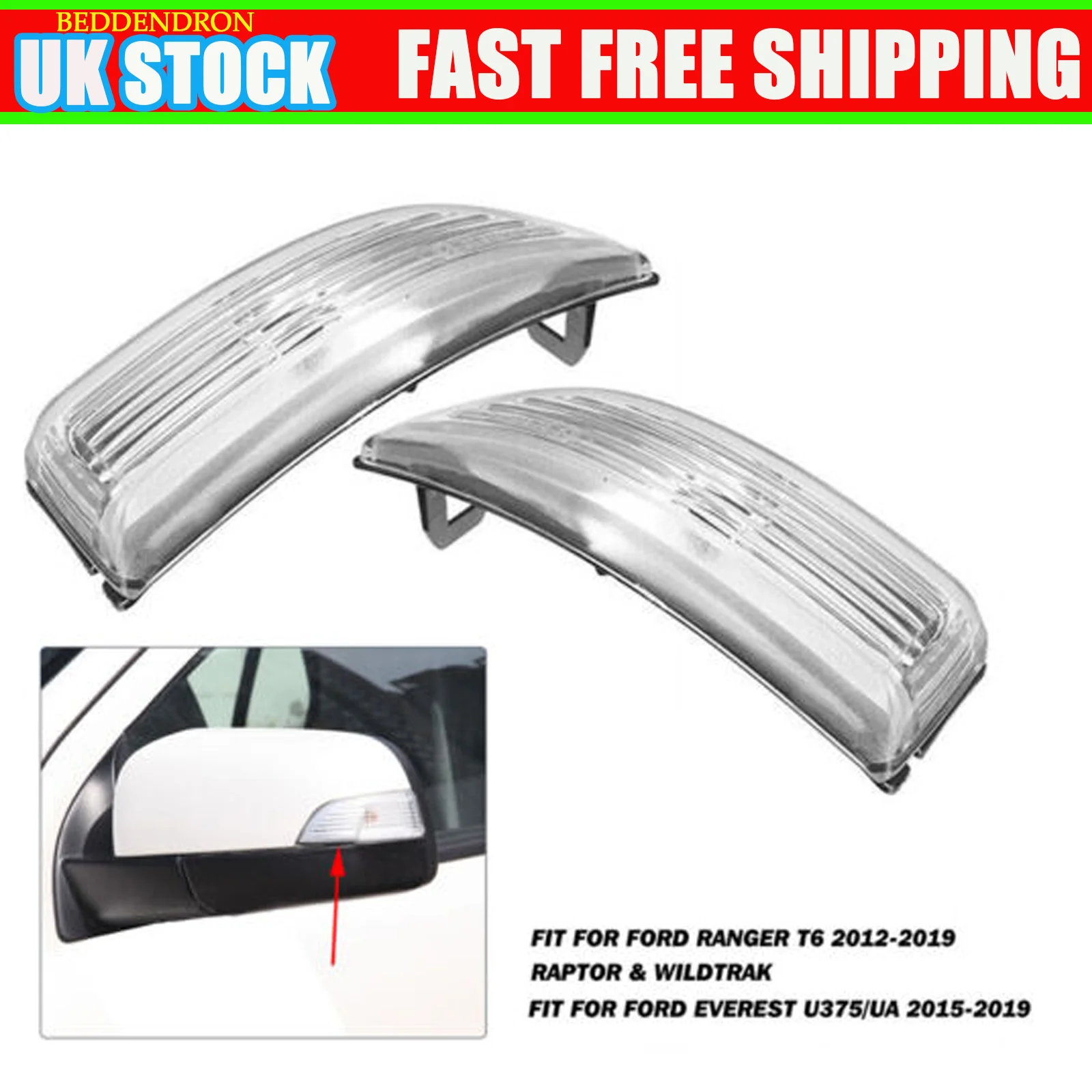 

For Ford Ranger 2016-20 Car Reversing Mirror Side Light Rearview Wing Mirror Turn Signal Reflector Lamp Shell Light Accessories