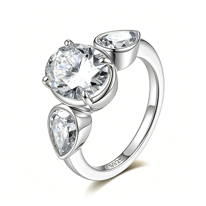 Smyoue Pear Cut Oval Cut Wedding Moissanite Rings for Women D Color Doveggs Lab Diamond Band 3 Stones Real 925 Sterling Silver