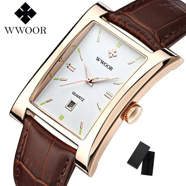 

Fashion Wwoor Brand Top Waterproof Genuine Leather Date Quartz Watches Men's Casual Dress Calendar Man Wrist Relogio Masculino