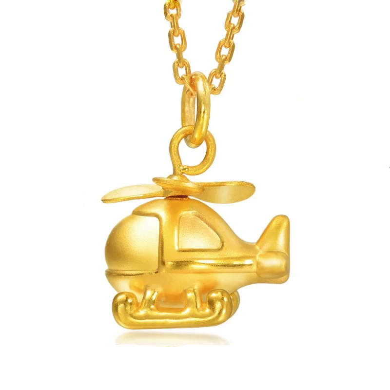 AU750 gold necklace helicopter pendant 18K gold cute small airplane pendant necklace holiday gift for women