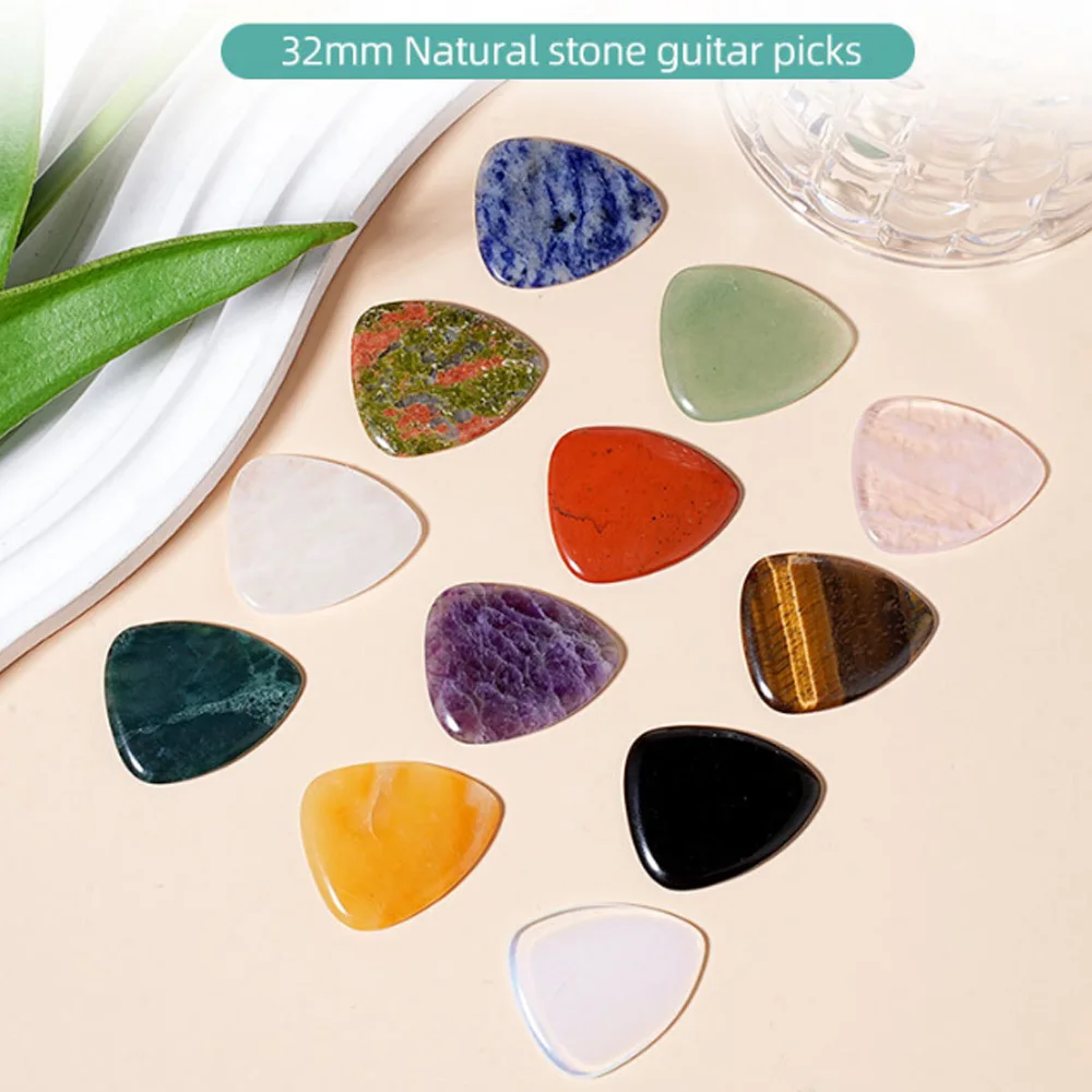 Natural Stone Guitar or Bass Pick Triangle Shape Gemstone Plectrum Reiki Crystal Agate Crafts Rock Punk Ornament Gift