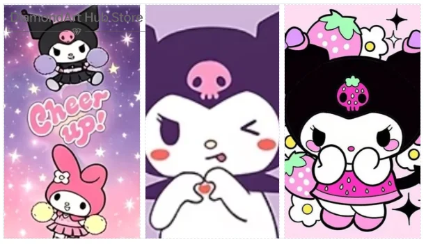 Kuromi and My Melody Cheerleader Starry Sky Diamond Painting Kit, DIY Handmade Round Drill Art Picture for Girls Room