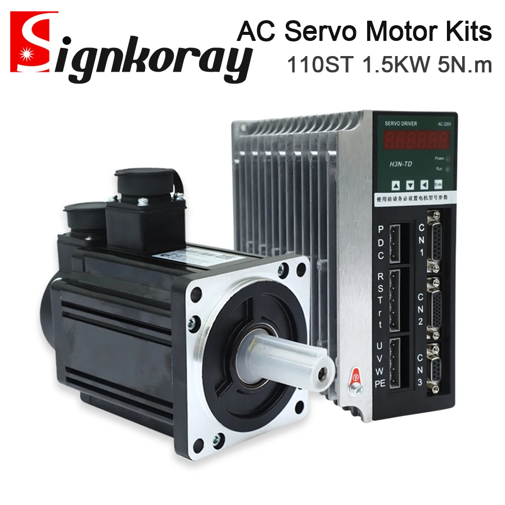 SignkoRay 1.5KW 5N.m AC Servo Motor Driver Kits 110ST 3000RPM 220V 6A for Industrial  Control Application