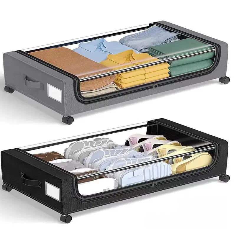 1pcs bed bottom storage square arc-shaped large capacity, dust-proof floor storage rack bed bottom storage with wheels