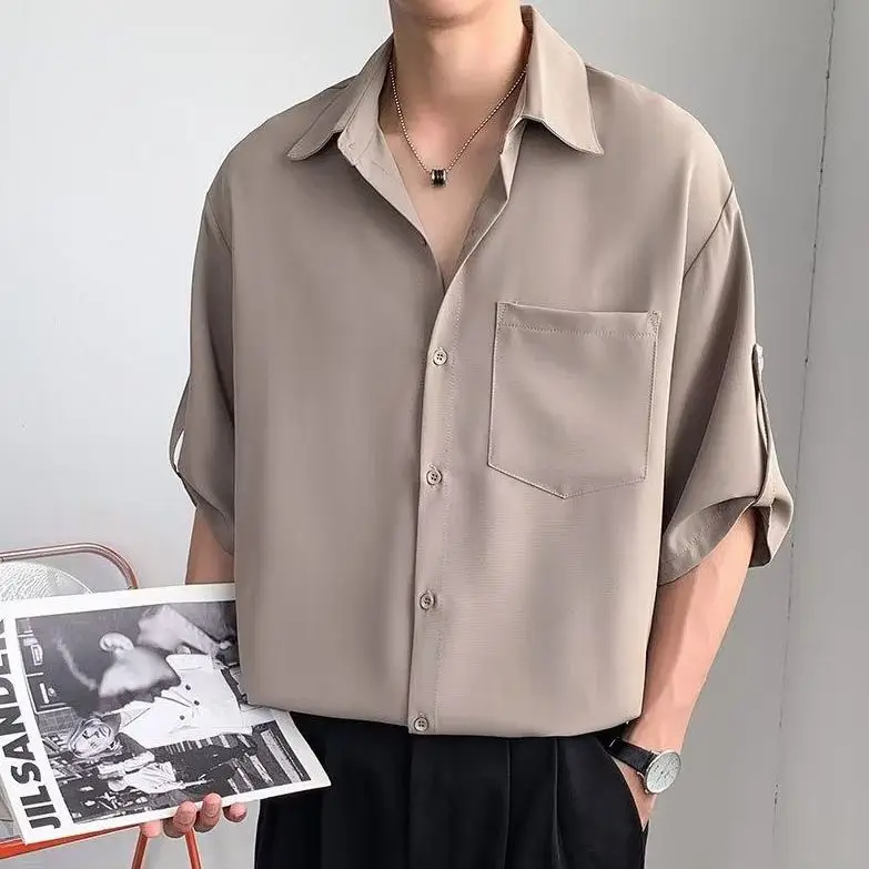 

Trendy Men's Short Sleeve Ice Silk Shirt Lightweight Maturity Style Summer Fashionable Top Loose Fit Youthful Popular Casual ...