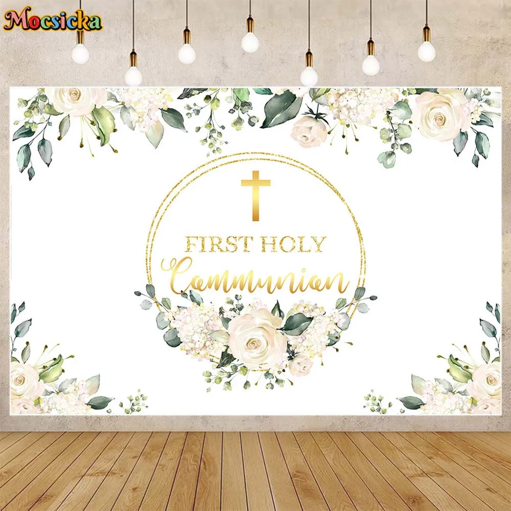 Mocsicka My First Holy Communion Background Cross Baby Baptism Party Decor Banner Newborn Christening Backdrop Photo Studio Prop