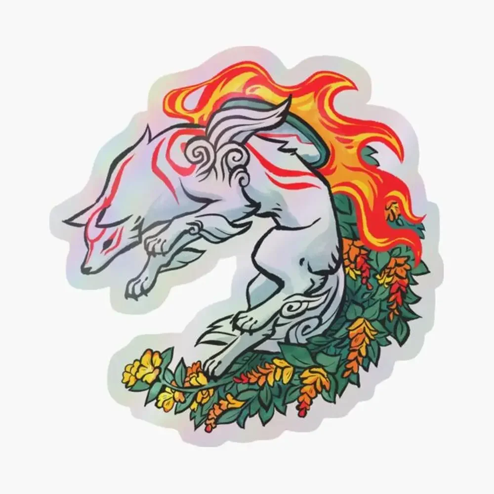 

Floraterasu Holographic Sticker for Laptop Decor Bedroom Car Cute Cartoon Art Fashionable Public Suitcase