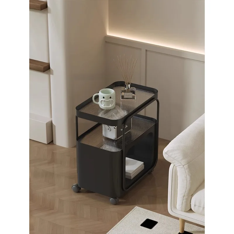 

Cream wind sofa side table living room simple modern creative small coffee table movable side cabinet trolley rack