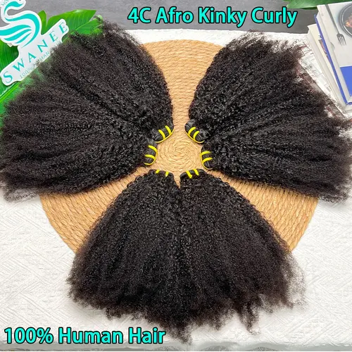 Extensiones de cabello humano 100% rizado Afro 4C, extensiones de cabello virgen sin procesar de tejido rizado de 10-30 pulgadas para mujeres negras, Color Natural