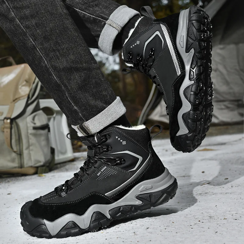 

Лидер продаж, уличная кожаная мужская обувь с высоким берцем, модные мужские ботильоны, дизайнерские уличные походные ботинки, нескользящая мужская повседневная обувь