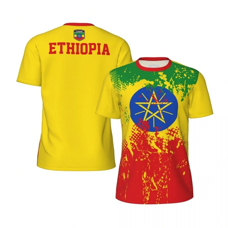 T-shirt de sport à manches courtes pour hommes, respirant, séchage rapide, impression 3D, sensation éthiopienne, maillot de football, décontracté, mode estivale