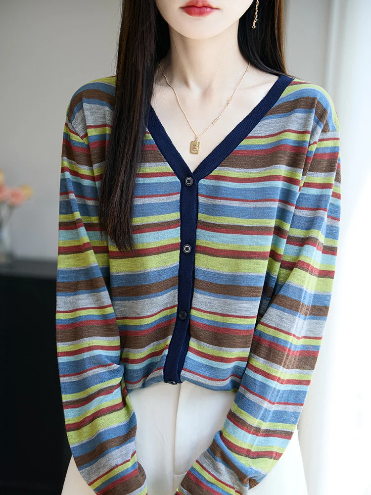 Women's round Neck Knitted Sweater Thin Long Sleeve Base Layer Air Conditioning Shirt Spring Summer Soft Comfortable Breathable