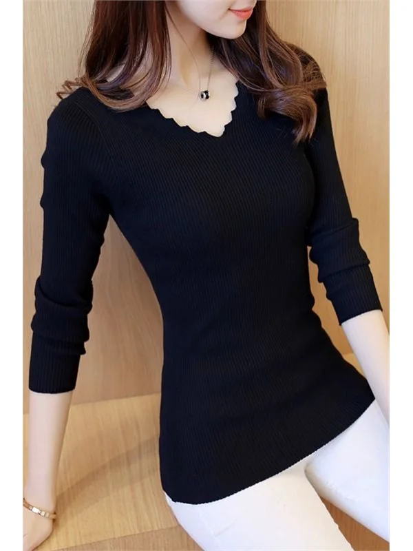 

Универсальный волнистый V-Ne Base irt, корейский цветной вязаный длинный женский свитер для похудения, комплект из двух предметов Sweet Sle