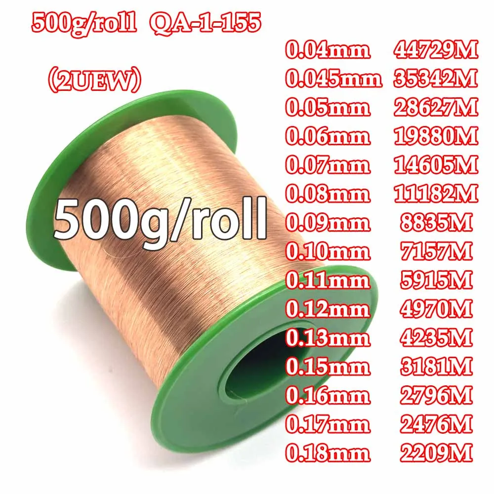 500g/roll Enameled Copper Wire 0.04mm 0.05mm 0.01mm-0.18mm QA-1-155 Magnet Wire Coil Winding wire Inductance Motor coil