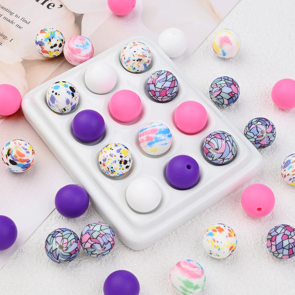 39Pcs Food Grade Silicone Colored Round Beads for Handmade Pacifier Chain Jewelry Accessories DIY Bracelet Making