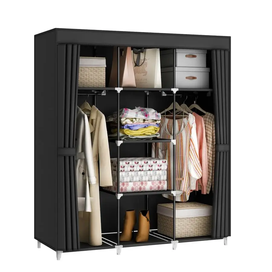 Closet Wardrobe, 51Inch Clothes Organizer with 2 Hanging Rods and 8 Shelves, NonWoven Fabric Cover, Medium Capacity Storage for