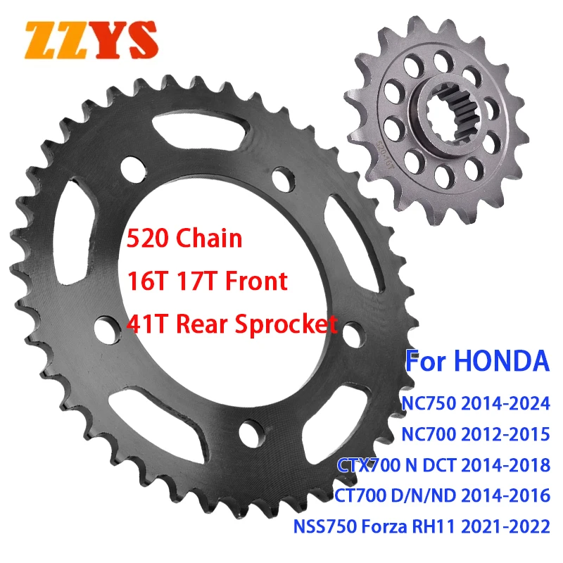 Piñón trasero delantero 520 16T 17T 41T para HONDA NC750 2014-2024 NC700 2012-2015 CT700 D N ND CTX700 NSS750 NC 700 750 NSS CTX