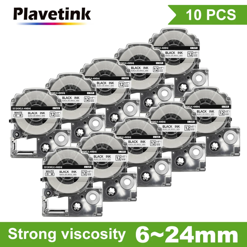 Plavetink 10x SS12KW SS9KW Tape LC-4WBN Compatible for Epson/KingJim Label Tape SS24KW SS18KW SC12YW SC12RW SC12BW For LW-300