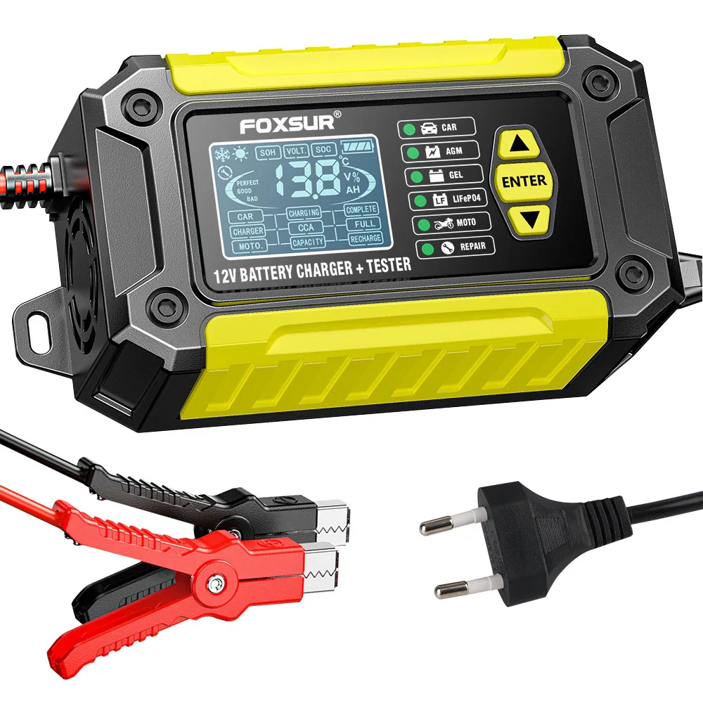 

Car Battery Chargers Battery Tester 100V/240V Input Pulse Repair For Lead Acid AMG LifePo4 Batteries 12V 6A EU Plug 90W