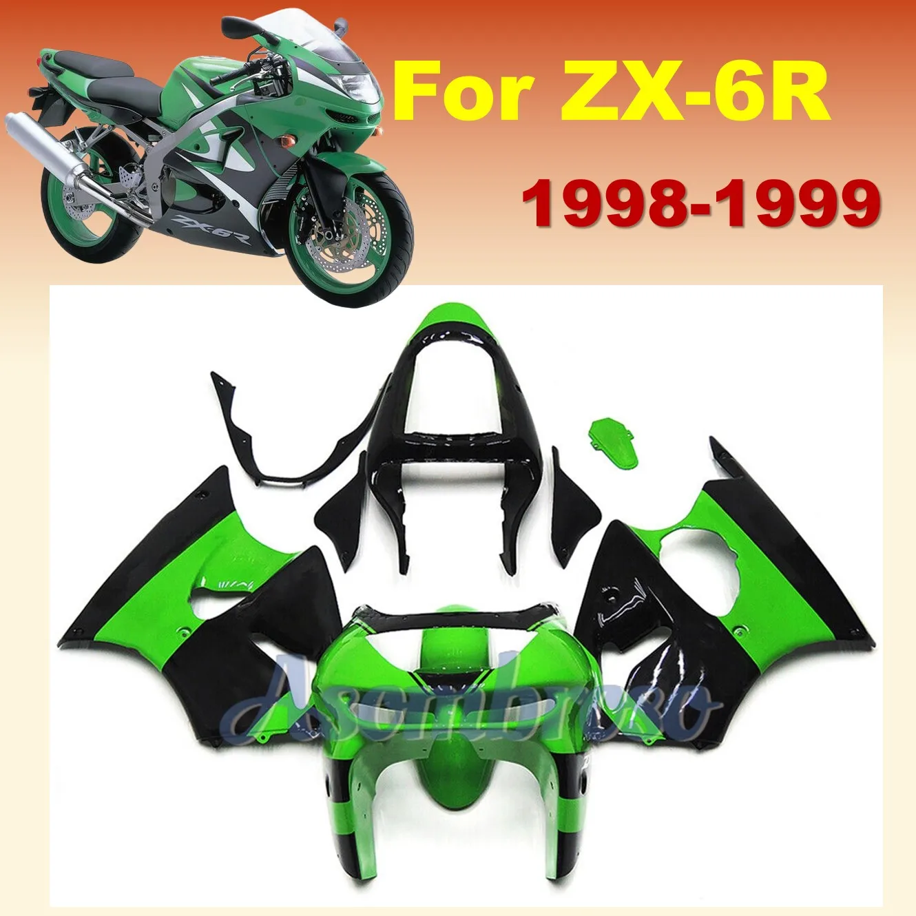 

Комплект защитных обтекателей для спортивного велосипеда для Ninja ZX6R 1998 1999 ZX-6R ZX 6R 98 99, ABS, зеленый, черный комплект кузова ZXMT