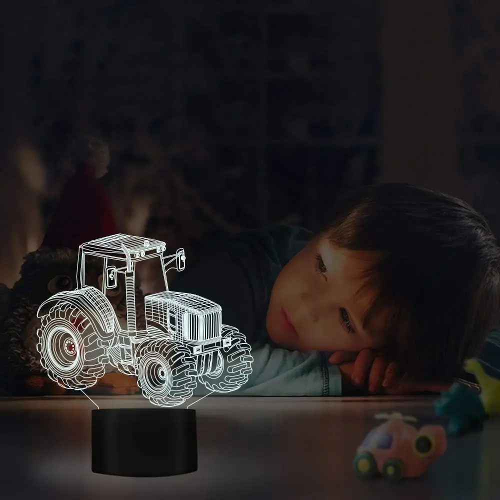 Tractor Car 3D Night Light Adolescent Room Decoration 3D Illusion Lamp Bedroom Table Lamp for Boys Kids Baby Christmas Gift